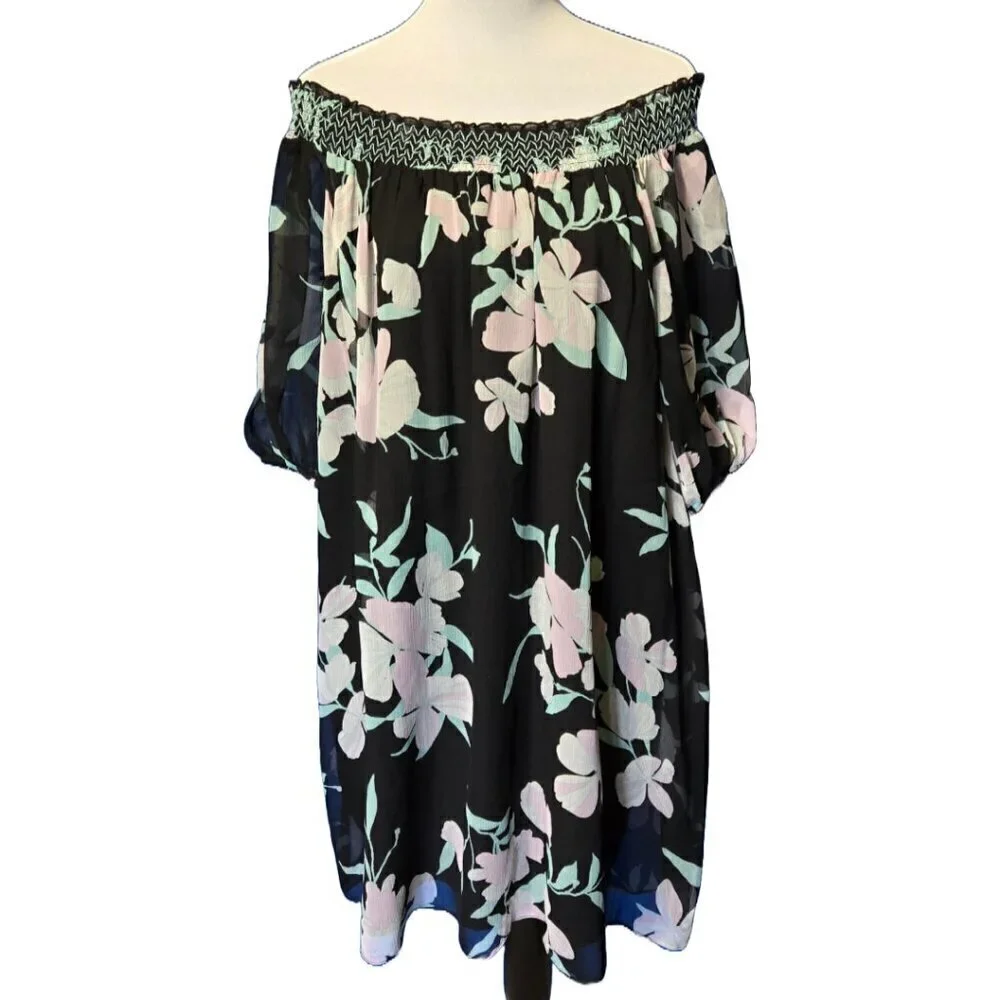Maeve Black Floral Off-Shoulder Dress Small NWT Boho 70s Flowy Festival Tropical - Picture 4 of 9